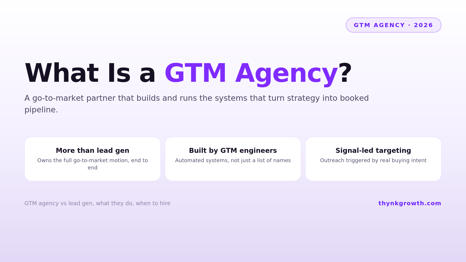 What Is a GTM Agency? How It Differs from a Lead-Gen Agency (2026)